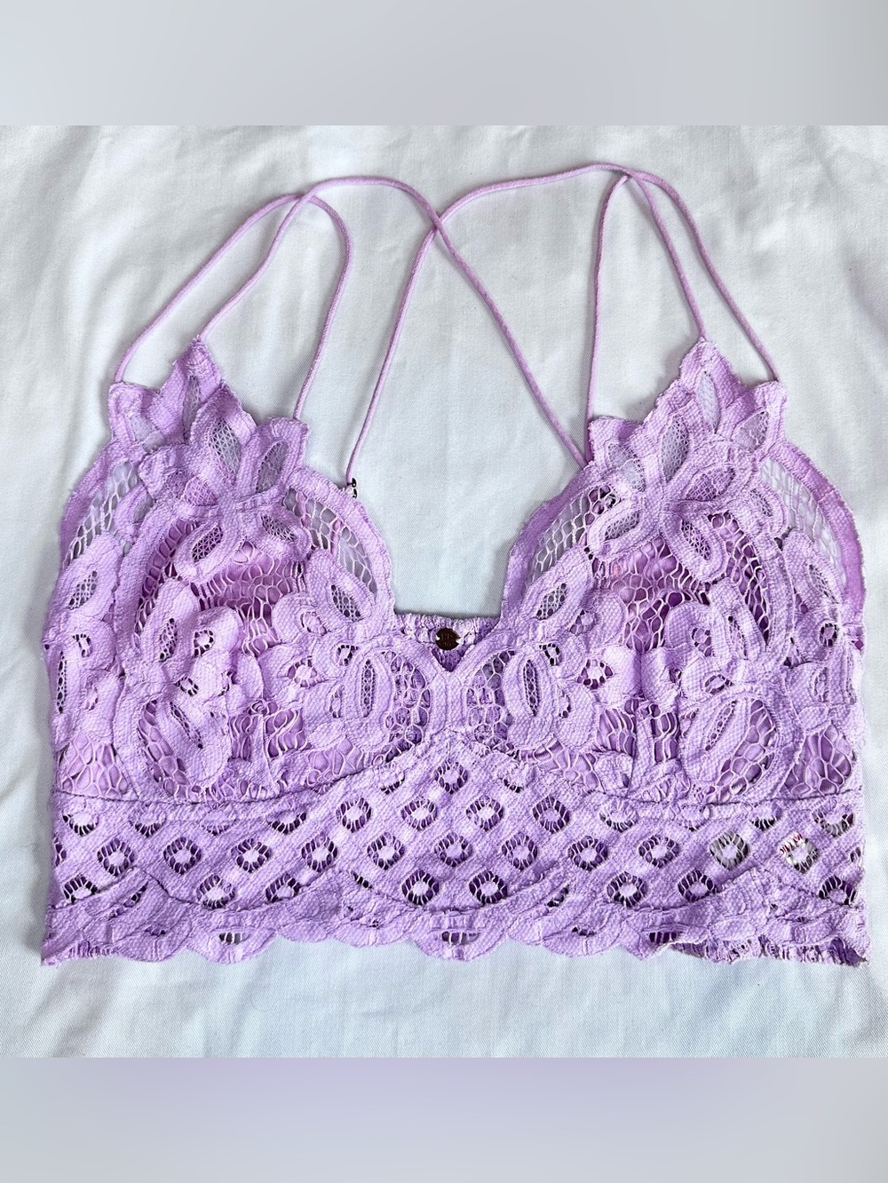 Free People FP One Lavender Lace Bralette Crop Top Size L Boho Festival